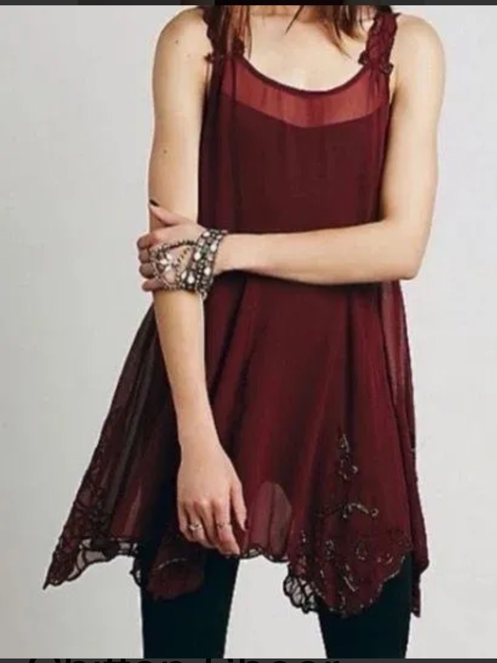 Free People Deep Burgundy Chiffon Blouse